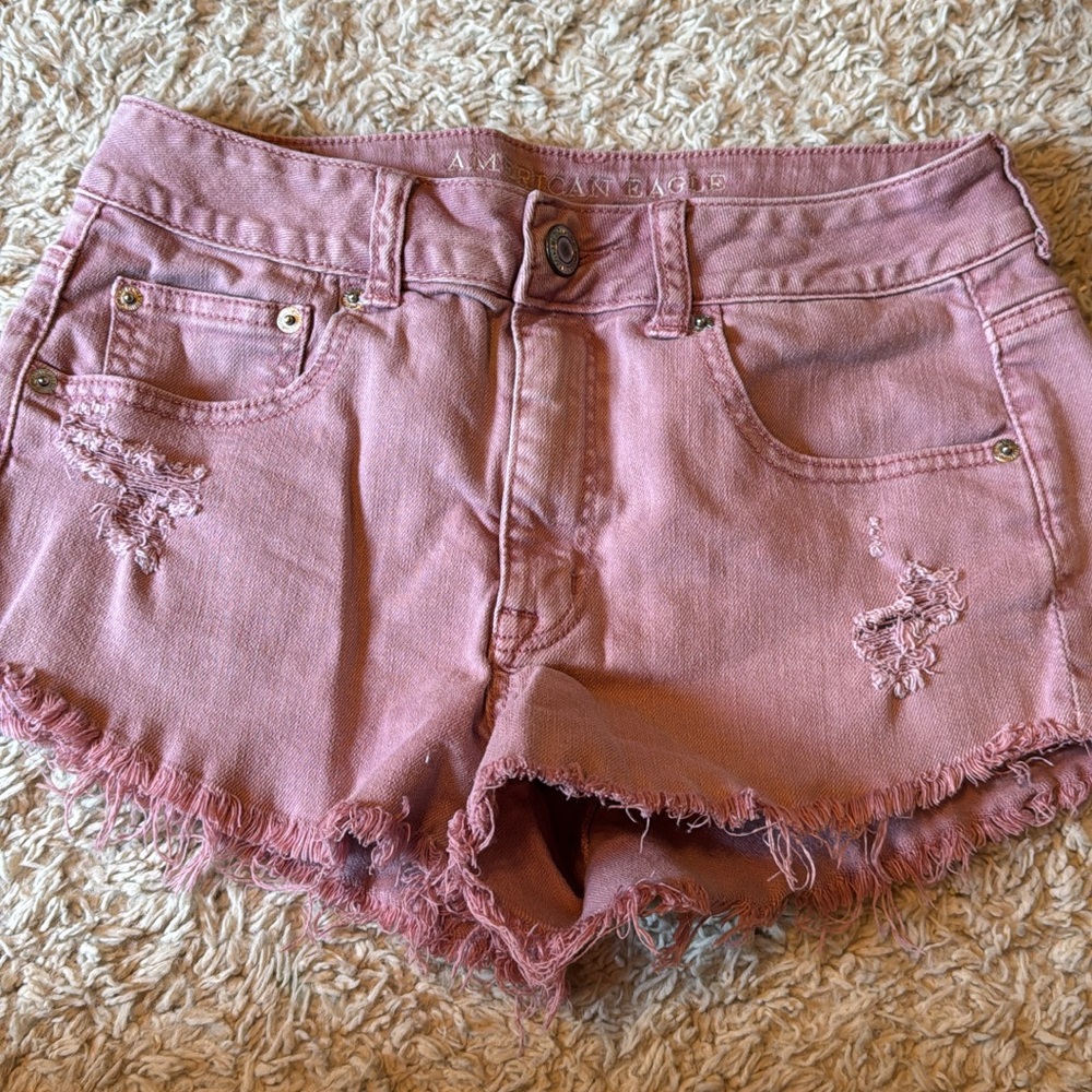 American Eagle Outfitters Pink Distressed Women Shorts
